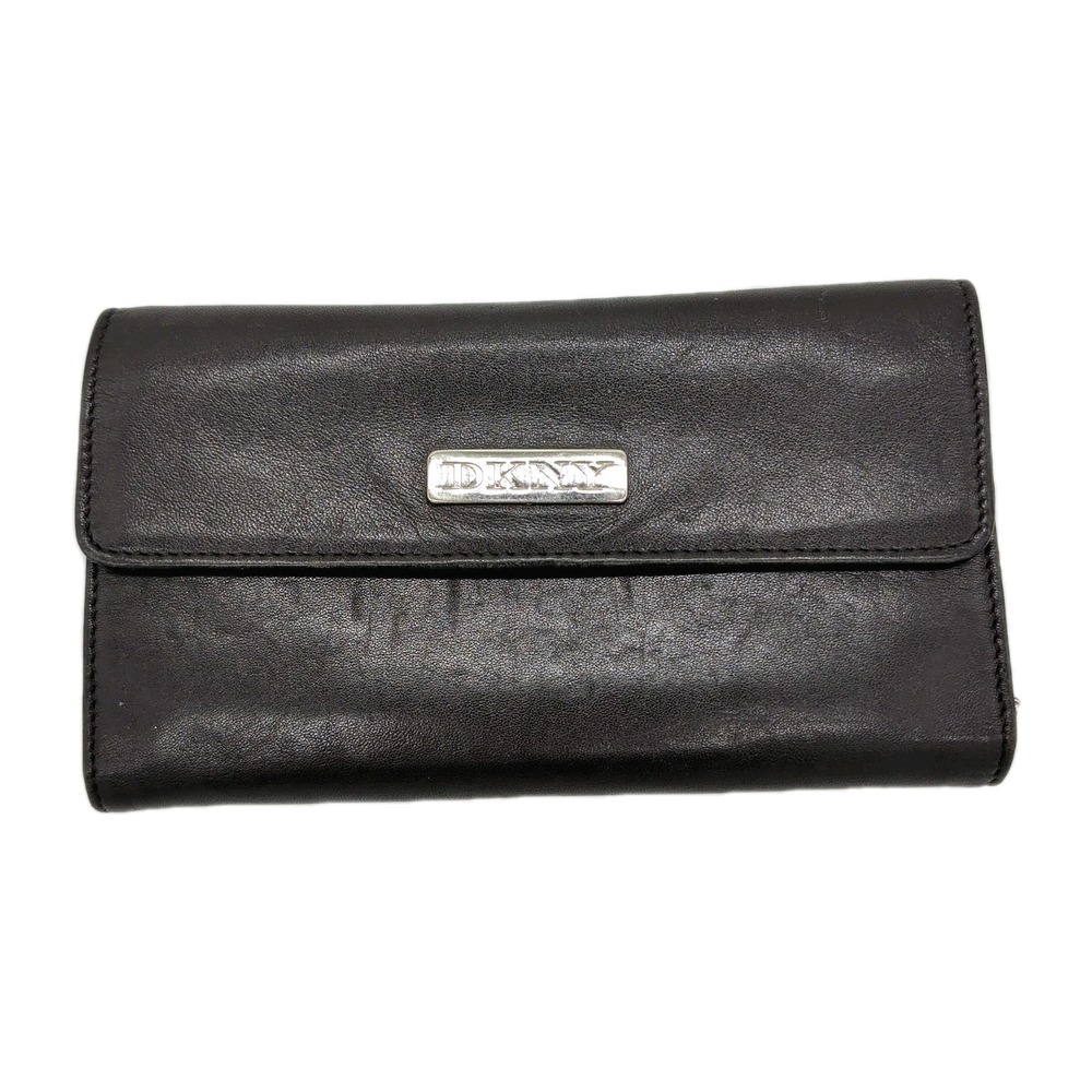 DKNY‎ Dark Brown Leather Checkbook Wallet Credit Card Snap Closure